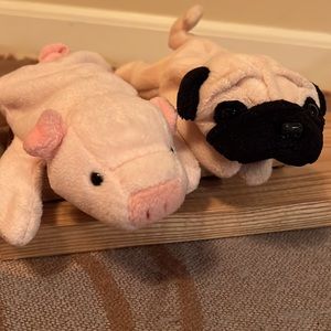 EUC Pig (Squealer) & Pug (Pugsly) Beanie Babies